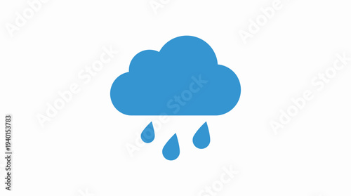 Blue rain cloud icon with falling raindrops. Simple graphic weather symbol for forecast, precipitation, and rainy conditions.