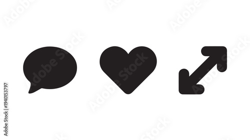 Social media icons in minimalist design with solid black color on white background for web and mobile applications