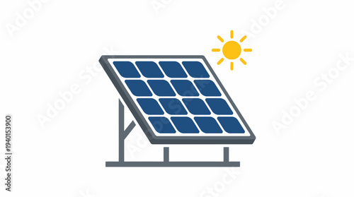Solar Panel Icon Illustration for Renewable Energy and Sustainable Technology. Clean Green Power Generation from Sunlight.