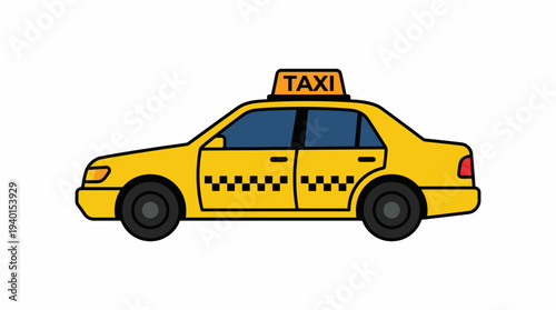 Yellow Taxi Cab Side View Illustration. Urban City Transport Vehicle Graphic Element for Travel, Public Conveyance Service