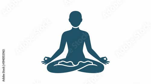 Minimalist blue icon of a person sitting in a meditative yoga pose, symbolizing inner peace, mindfulness, and healthy lifestyle.
