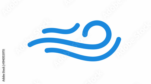 Stylized blue wind icon representing gentle breeze, air movement, or weather on a white background, ideal for UI design.