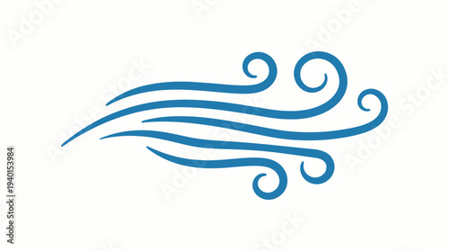 Stylized blue wind current icon. Abstract illustration of air movement, breeze, and weather element.