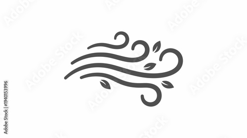 Minimalist wind and leaves icon. Abstract breeze current symbol with natural foliage elements. Air flow graphic for nature design.