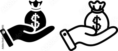 Solid and outline dollar sack icon