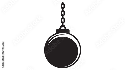 Wrecking Ball in Simple Illustration Style with High Contrast Lighting on White Background for Demolition