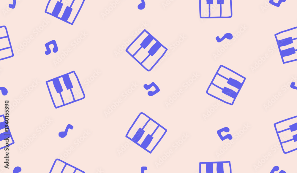 Fototapeta premium Cute piano seamless pattern background