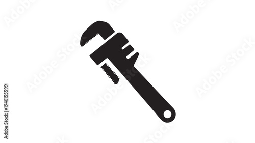 Adjustable Wrench Silhouette in Simple Monochrome Style with Solid Black Color on White Background for DIY Icon