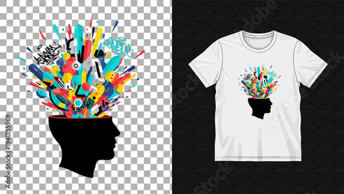 Creative Human Head Silhouette with Colorful Ideas on T-Shirt Design Concept W 4-01.svg