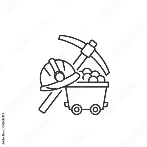 Mining Equipment with Pickaxe and Cart for Construction and Extraction Projects