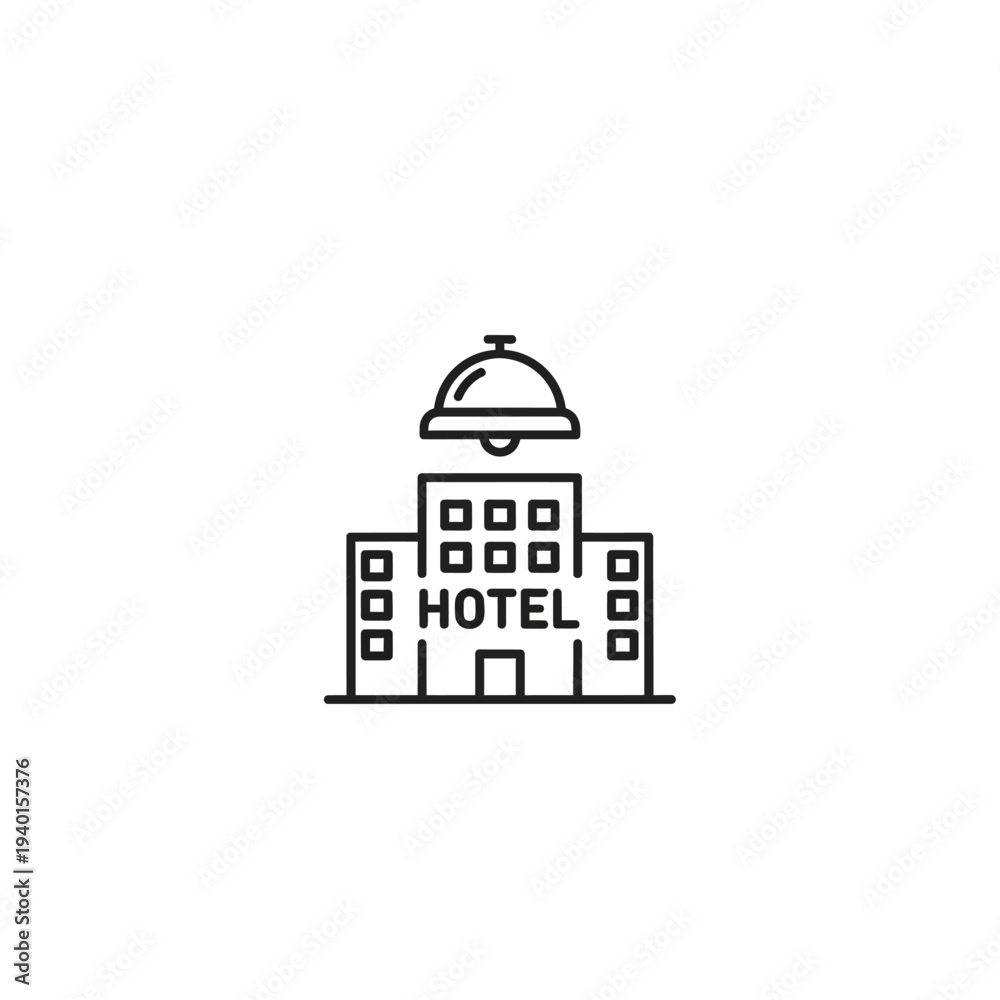 Naklejka premium Modern Hotel Building Icon with Simple Line Art Design for Tourism and Accommodations