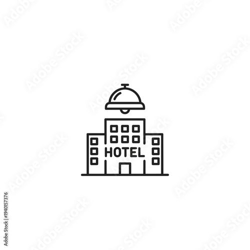 Modern Hotel Building Icon with Simple Line Art Design for Tourism and Accommodations
