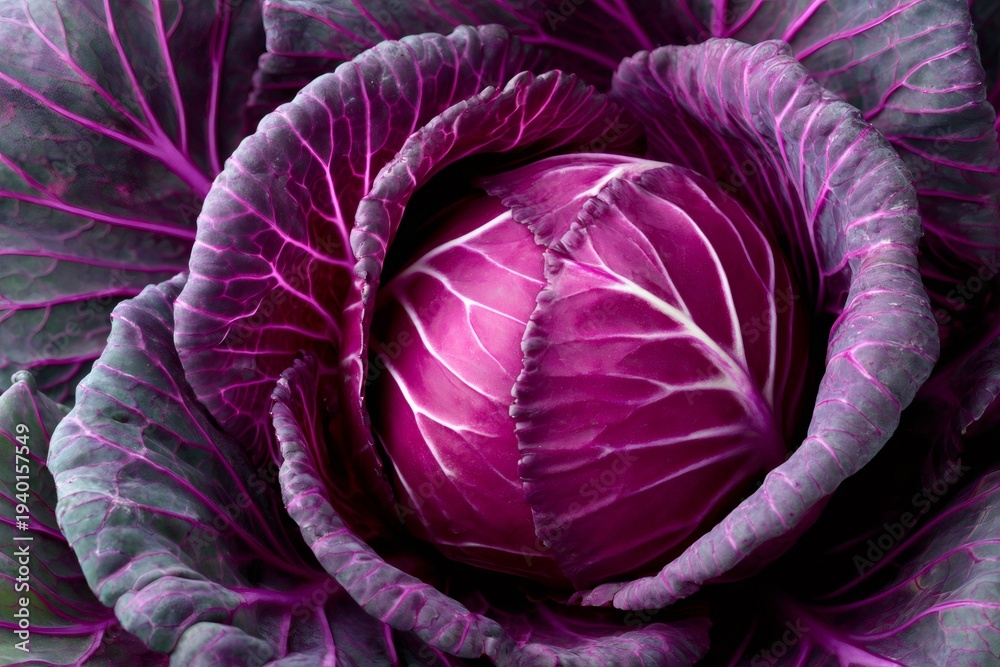 Obraz premium Fresh red cabbage showing vibrant purple leaves