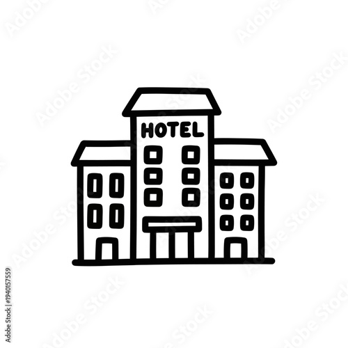 Modern Hotel Building Sketch Illustration for Hospitality Business Use