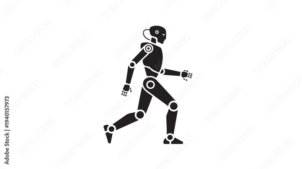 Fototapeta premium Robot Silhouette Walking in Minimalist Style with High Contrast Lighting on White Background for Technology Illustration
