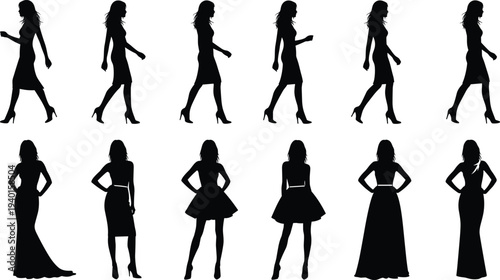 Black silhouette illustration of two beautiful women with large curly afro hair posing gracefully for fashion apparel graphic design projects.