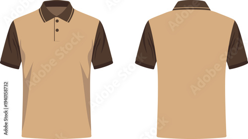 Front and Back View of a Two- Tone Short Sleeve Polo Shirt with Brown Collar and Sleeves t-shirt collared shirt