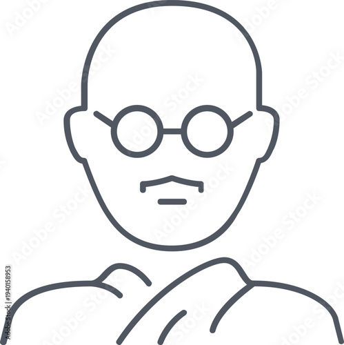 Mahatma Gandhi Icon: Indian Peace Symbol Line Portrait Civil Rights Leader and Peace Activist Vector