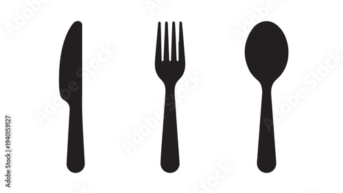 Silhouette of cutlery set in minimalist style with black color on white background for restaurant menu