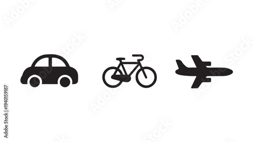 Transportation Icons in Simple Flat Design with Black Color on White Background for Infographic