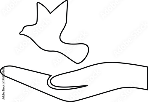 Dove of Peace and Freedom Hand Icon Illustration: Bird Over Single Hand Vector