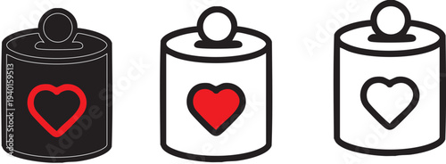 Donation Box Icons Set for Charity Fundraiser Money Box with Heart Symbol Philanthropy Vector