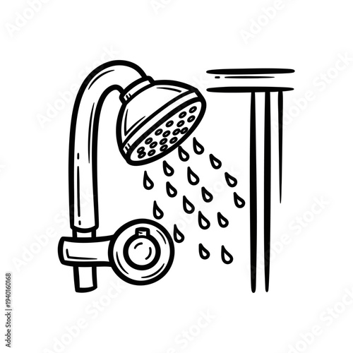 Modern Showerhead in Use with Water Droplets for Bathroom Hygiene