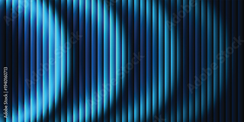 Futuristic glowing blue circular wave patterns with smooth fluted vertical lines on dark background. Fractal ribbed glass pattern. Perfect for tech branding, poster, product presentation