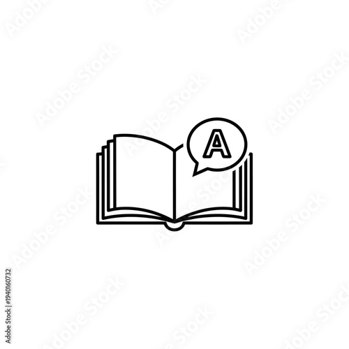 Open Book Illustration with Speech Bubble and Letter A for Education Concepts