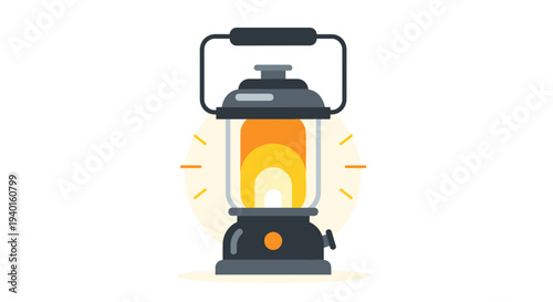 A vintage lantern glows brightly with a warm orange light, surrounded by rays of illumination, depicted in a detailed illustration from a straightforward viewpoint.