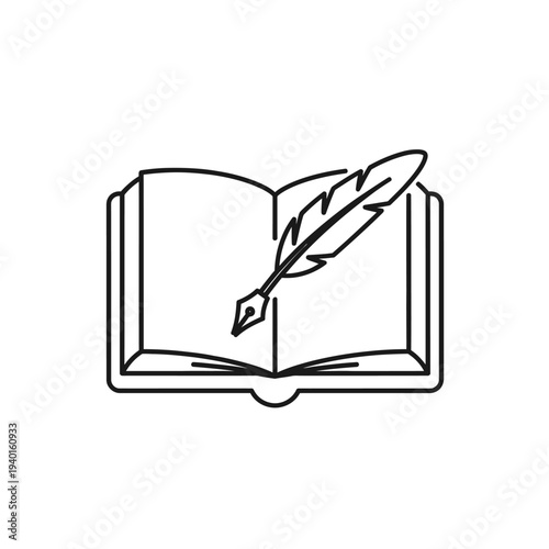 Open Book with Quill Pen Illustration for Creative Writing and Literature Themes