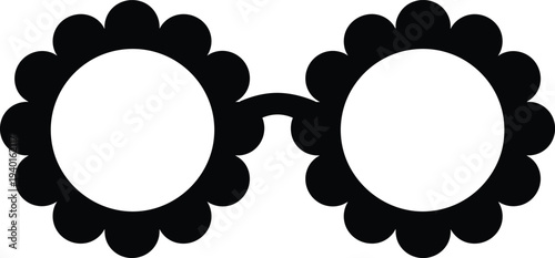 Flower shaped sunglasses silhouette icon, retro hippie style eyewear design, funky floral glasses frame illustration, vintage fashion accessory vector isolated on white background