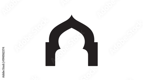 Islamic Arch Silhouette in Simple Minimalist Black Color on White Background for Logo Design