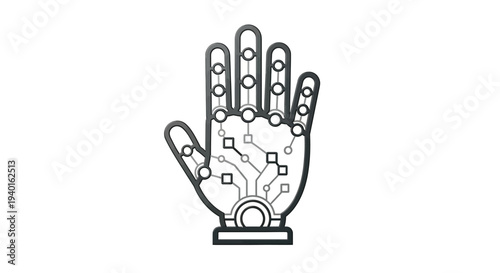 A robotic hand with circuit patterns.