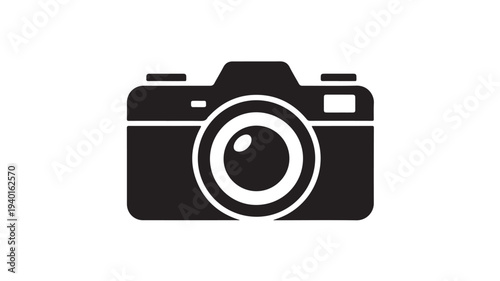 Camera Icon in Simple Flat Design with Monochromatic Color Scheme on White Background for Web Graphics