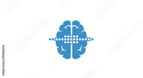 Blue brain logo with grid pattern.