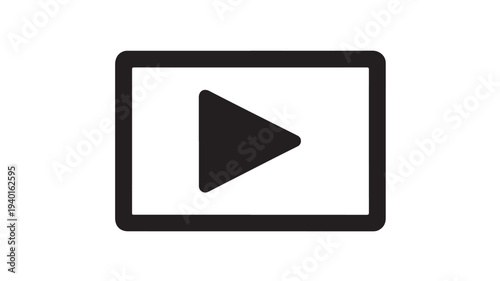 Play Button Icon in Simple Flat Design with Black Color on White Background for User Interface