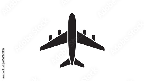 Airplane Silhouette in Simple Flat Design with Black Color on White Background for Aviation Icon