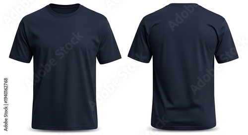 Navy blue short sleeve t shirt with v neck front and back views