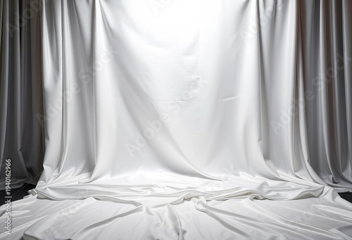 Luxurious, smooth white satin fabric backdrop, minimalist, bridal