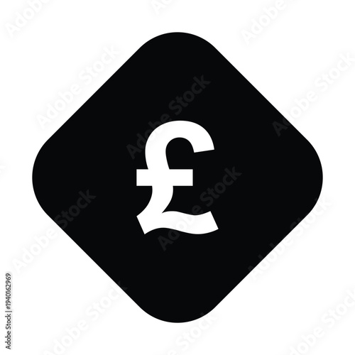 A black diamond shaped logo with a white pound symbol on a plain background