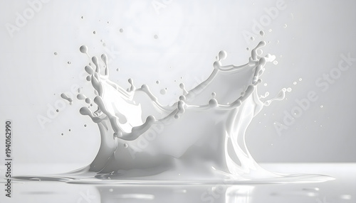 Surreal milk splash frozen in mid-air forming elegant abstract liquid shapes