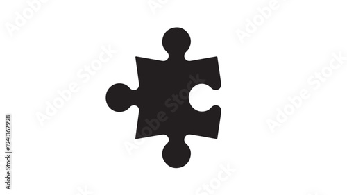 Black puzzle piece in minimalist style with dramatic lighting on isolated white background for problem solving