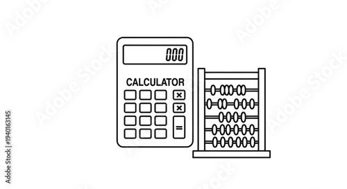 A digital calculator and an abacus representing calculation tools
