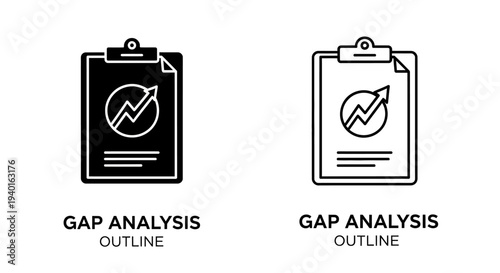 Two versions of a clipboard icon representing gap analysis concepts
