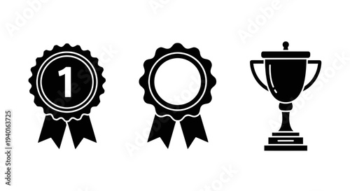 Award badges and trophy icons for achievement