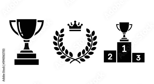 Championship trophies and laurel wreath for winners