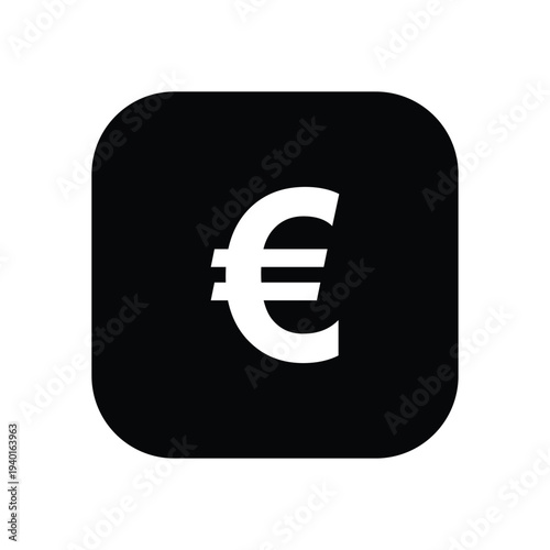 A black square with a white Euro symbol on a plain white background