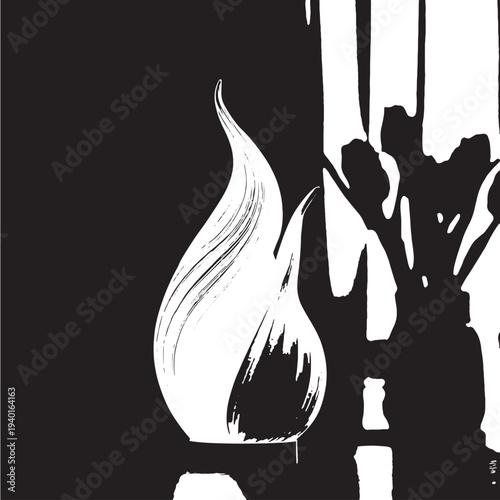 Burning Candle Flame in Dramatic Black and White with High Contrast Lighting on Dark Background for Editorial Use