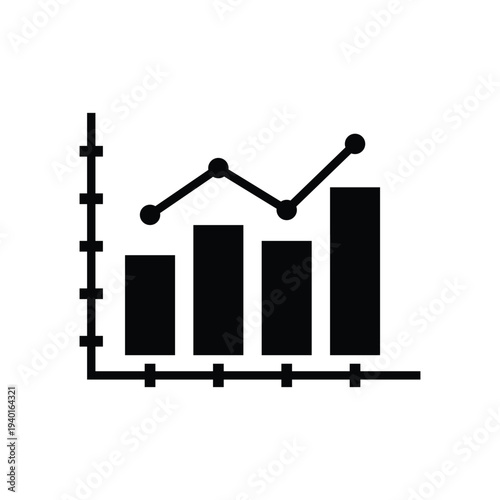A black and white graph with bars and a line on a plain background
